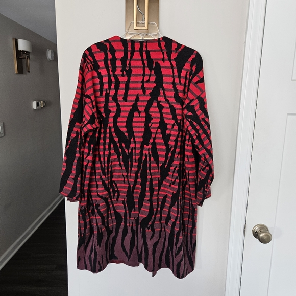 MING WANG Red Auburn Open Front Jacket in Animal Pattern Cozy Knit NWT Size S - Picture 14 of 14